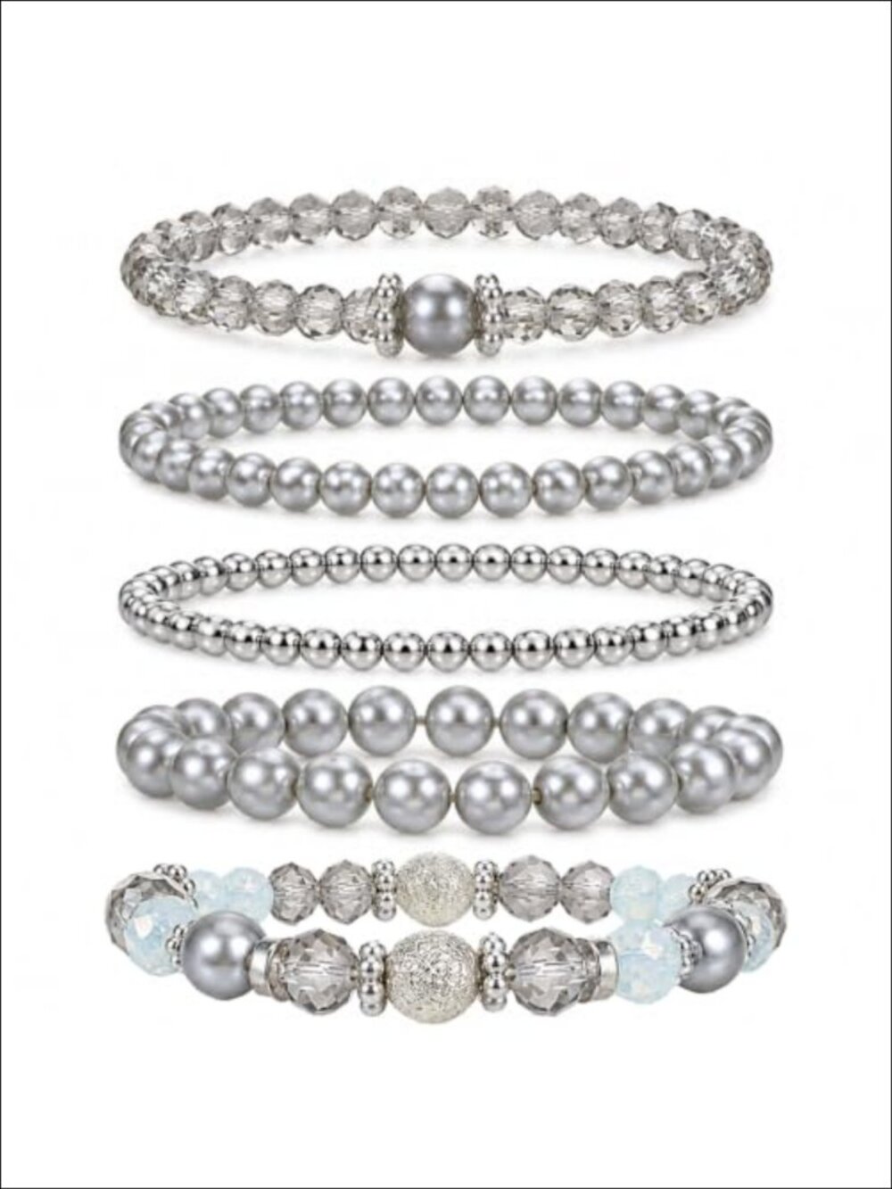 5 PC Stackable Layered Beaded Bracelet Set Elastic Cord 7 Inch